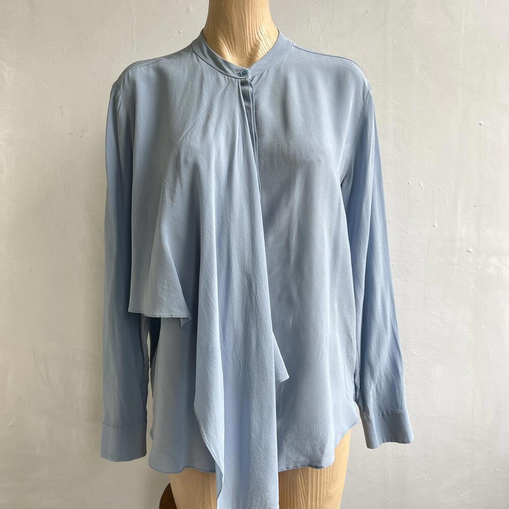 Stella McCartney Light Blue Draped Scarf Blouse Women's 38 Silk ? Minimalist Top
